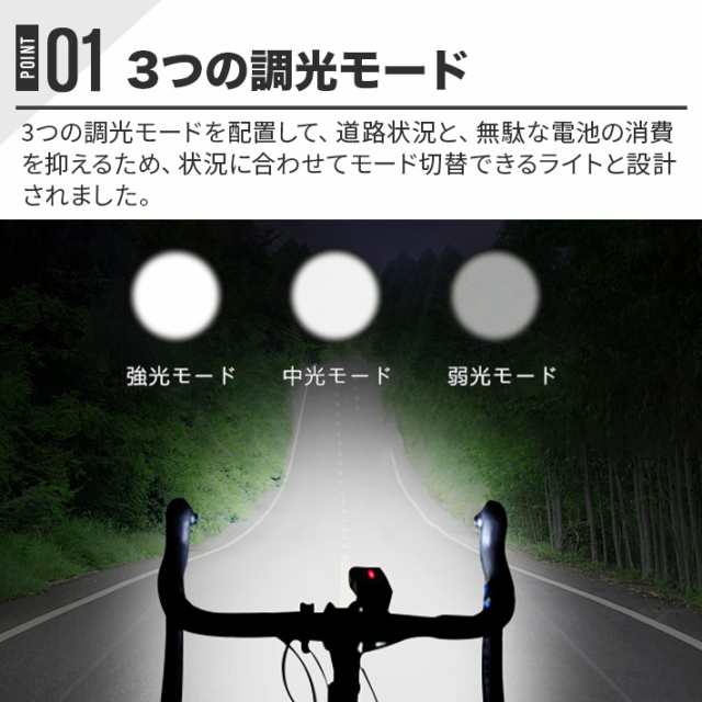 自転車 ライト LED 3段階モード 3000mAh 大容量 1200ルーメン ヘッド