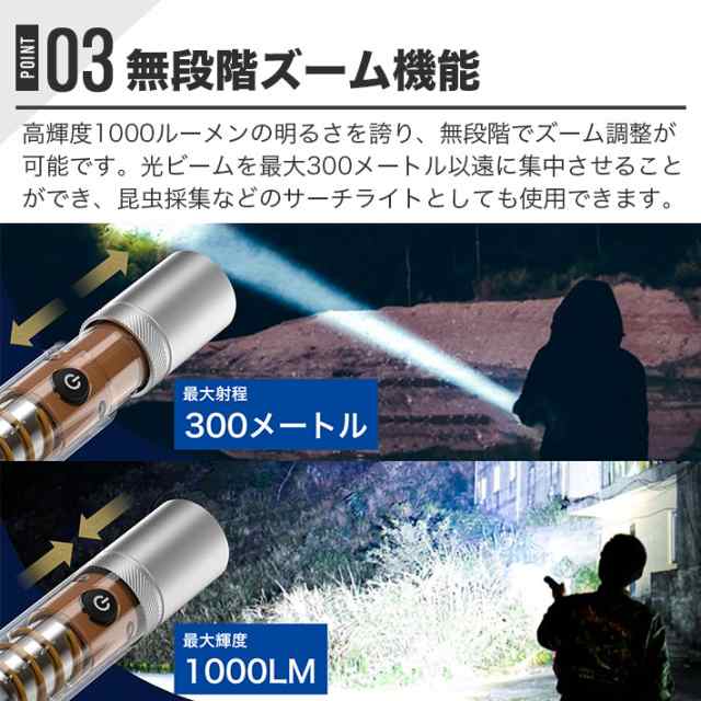 懐中電灯 ランタン LEDライト 明るい 強力 超高輝度 ズーム調整
