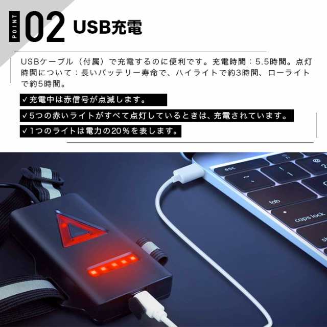 ランニングライト チェストライト ジョギングライト 夜間 2019最新版 led 500ルーメン USB充電 IPX4防水 2段階の点灯モード 警告灯  270度｜au PAY マーケット