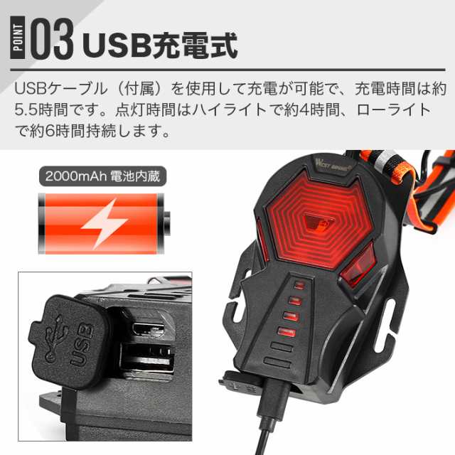 ランニングライト チェストライト ジョギングライト 夜間 LED 500ルーメン USB充電 IPX4防水 ３段階点灯モード 警告灯｜au PAY  マーケット