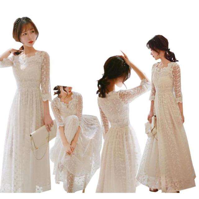 パーティードレス レディース 総レースワンピース ロングマキシ丈 ブライズメイド服 リゾート ボヘミアン風 七分袖 優雅なウエディングドの通販はau Pay マーケット A Closet