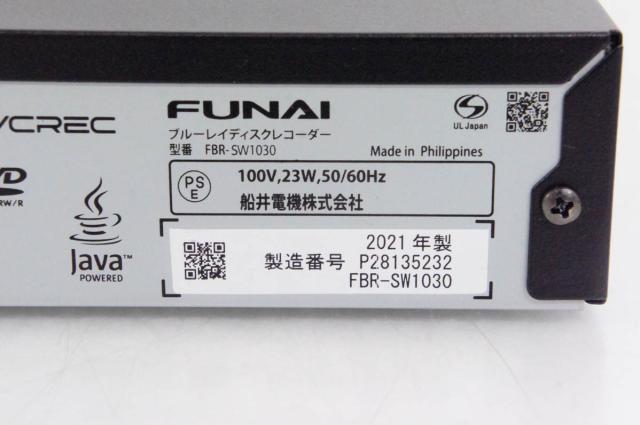 【中古】FUNAI ブルーレイディスクレコーダー FBR-SW1030 2チューナー HDD1TB