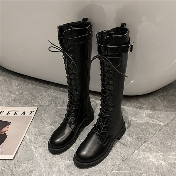 ストレッチ編み上げ ロングブーツ レディース ブーツ 長靴 レースアップ ニーハイブーツ ローヒール ブラック 黒 コスプレの通販はau Pay マーケット 協和屋