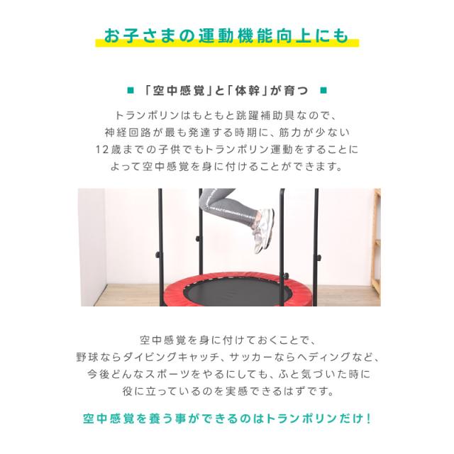 トランポリン 両手すりつき 体幹トレーニング 健康 ダイエット エクササイズ 補強ネット 頑丈 コンパクト 室内 家庭用 静音 静か 夜間 上下運動 簡単 お手軽 脂肪燃焼 翌日配送の通販は