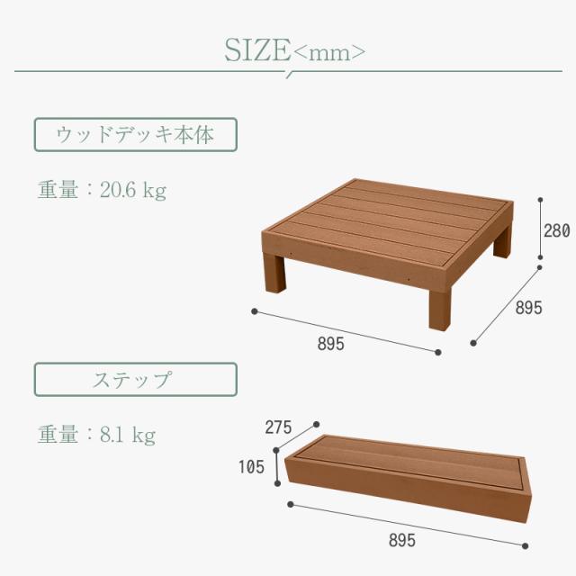 人工木 ウッドデッキ 3点セット 高さ28cm 低め WPC 樹脂 頑丈 縁側 ウッドテラス  ガーデン ガーデニング デッキ リラックススペース  ステップ台付き ガーデンデッキ 庭 エクステリア おしゃれ 縁台 樹脂デッキ 頑丈_12
