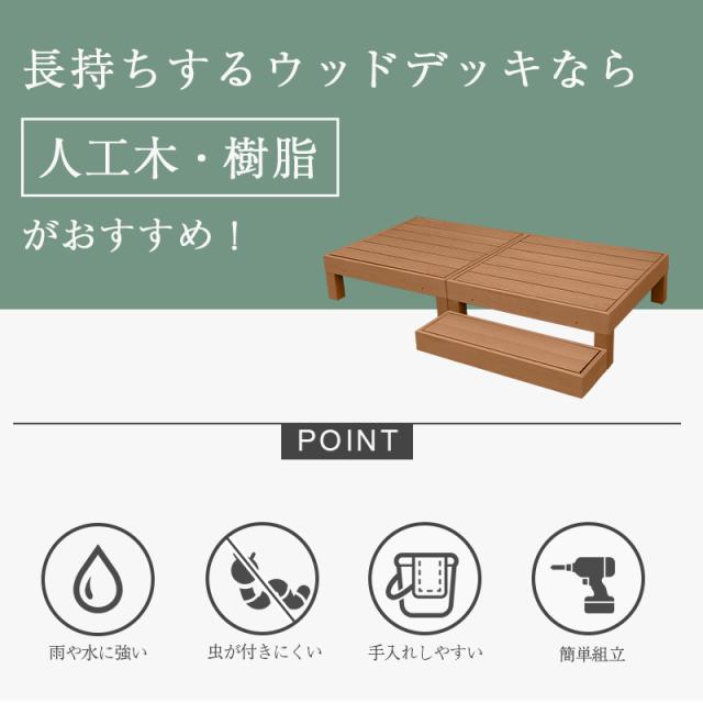 人工木 ウッドデッキ 3点セット 高さ28cm 低め WPC 樹脂 頑丈 縁側 ウッドテラス  ガーデン ガーデニング デッキ リラックススペース  ステップ台付き ガーデンデッキ 庭 エクステリア おしゃれ 縁台 樹脂デッキ 頑丈_4