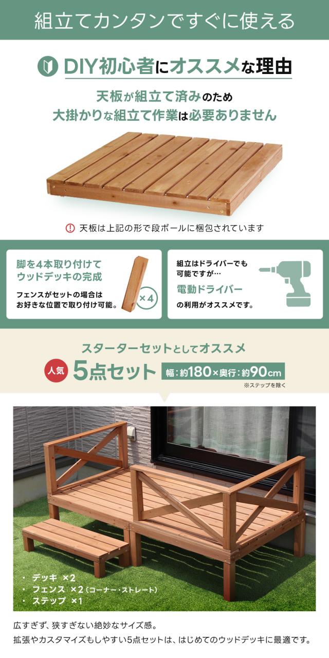 ウッドデッキ デッキ単品 0.25坪 90×90cm おしゃれ diy 天然木 正方形 パーツ ウッドテラス カフェ風 デッキ 木製 縁台 エクステリア 縁側 ガーデン ガーデニング 木製縁台 テラス 組み合わせ ホワイト 白 フレンチ シャビ— ダークブラウン ヨーロッパ風 翌日配送_6