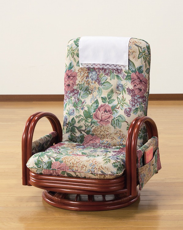 天然籐回転座椅子 ロータイプ おしゃれ 回転チェア 肘掛け付き リクライニング ラタン ジャガード インテリア 高級感 小物入れ付き プレゼント 完成品