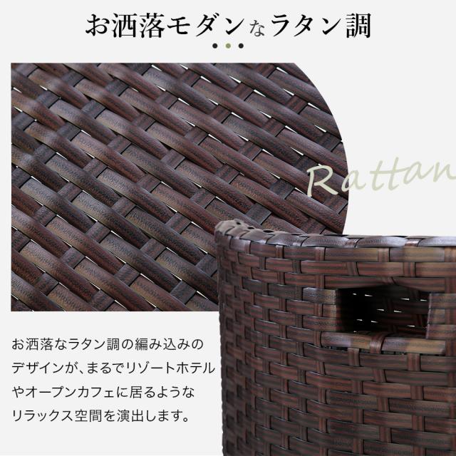 ラタン調コンパクトダイニングテーブルセット サークル クッション付き 座面クッション 背中クッション ガラステーブル チェア 一人掛け 1Pチェア ブラウン 庭 テラス モダン シンプル おしゃれ かわいい インテリア リラックス リゾート カフェ 家庭用 翌日配送_3
