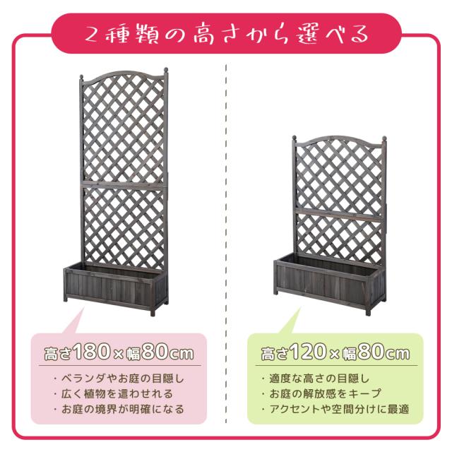 ヨーロピアンプランターフェンス 高さ120cm 180cm 天然木 ラティス 組立式 ガーデンファニチャー フラワーラック 庭 屋外 ベランダ 目隠し 翌日配送_2