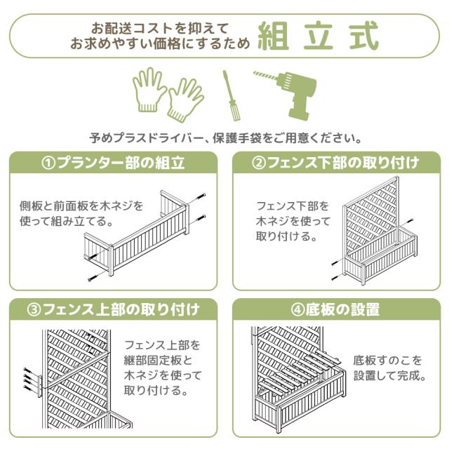 ヨーロピアンプランターフェンス 高さ120cm 180cm 天然木 ラティス 組立式 ガーデンファニチャー フラワーラック 庭 屋外 ベランダ 目隠し 翌日配送_6
