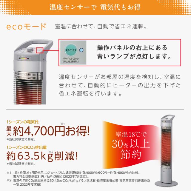 コロナ 遠赤外線電気暖房機 コアヒートスリム CH-90RB シルバー