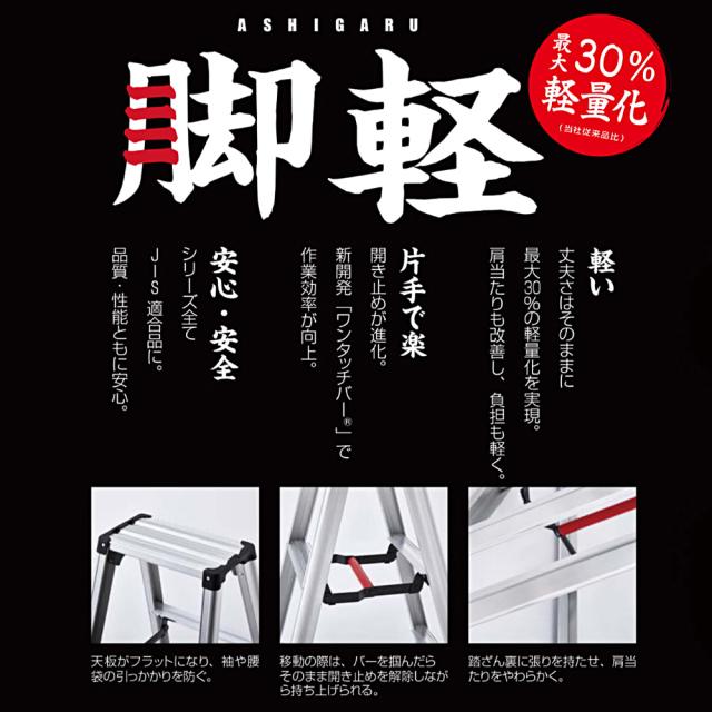 長谷川工業 脚立 RZB-12b 高さ109cm 耐荷重130kg 脚軽 BLACK 折りたたみ アルミ 軽量 ワンタッチバー 踏み台 高所作業 DIY 安定性 JIS適合品 ハセガワ_7