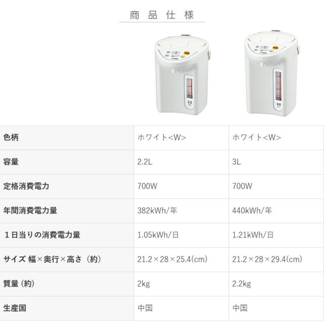 TIGER マイコン電動ポット PDR-G221 2.2L 節電タイマー ワイドパネルの水量計 クエン酸洗浄機能 保温 給湯器 タイガー