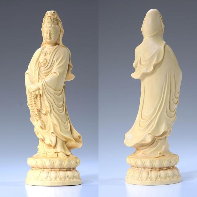 念珠観音菩薩 天然木 ミニサイズ 木彫り 念珠掛け 菩薩様 仏教 仏像 