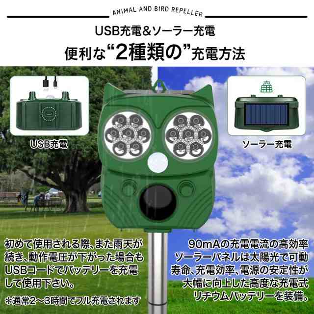 動物撃退器 ソーラー 充電 送料無料 猫よけ 害獣対策 車両盗難防止