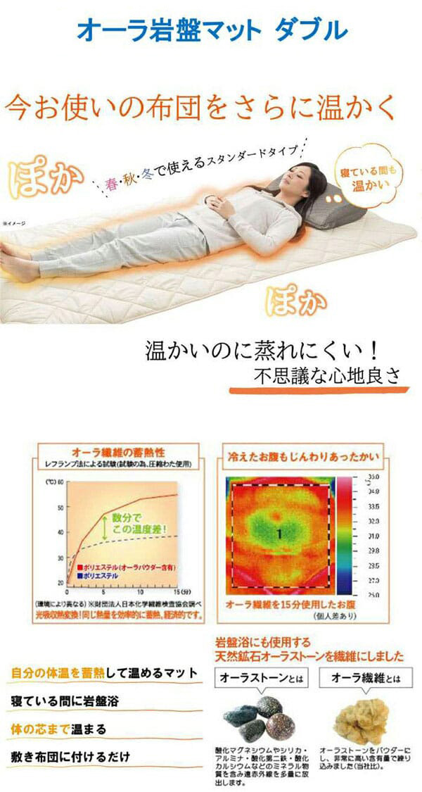 ユメロン黒川　オーラ岩盤マット　ダブル　あったか　敷布団　快眠_1