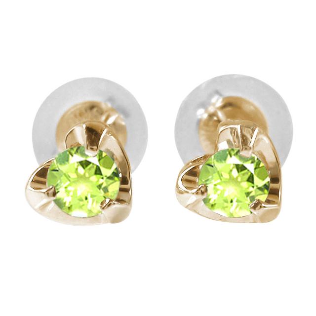 ピアス 10金 ペリドット 誕生石 ハートモチーフ ピアス スタッド シリコンキャッチ付き レディース【送料無料】の通販は