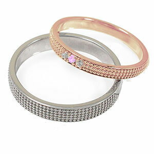 18金 ピンクサファイア 誕生石 ミルグレイン 2本セット 結婚指輪 マリッジリング ペアリング 指輪レディース メンズ セット価格の通販は