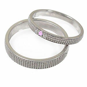 ピンクサファイア リング プラチナ マリッジリング ペアリング 誕生石 ミルグレイン 2本セット 結婚指輪 レディース メンズ セット価格の通販は