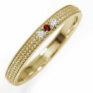 リング マリッジリング 10金 ガーネット 誕生石 ミルグレイン 結婚指輪 指輪レディース 送料無料のサムネイル
