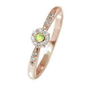 リング ピンキーリング 18金 ペリドット 誕生石 花 マニフィーク 指輪 フラワー 取り巻き  アンティーク ミル レディース【送料無料】の通販は