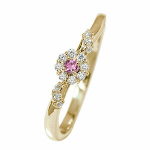 指輪 10金 ピンクトルマリン 誕生石 ピンキーリング 花 マニフィーク 指輪 フラワー 取り巻き アンティーク ミル レディース【送料無料】の通販は