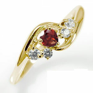 リング 10金 絆 ガーネット ハート 誕生石 ピンキーリング ダイヤモンド 指輪 レディース【送料無料】の通販は