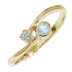 指輪 誕生石 ピンキーリング 10金 ブルームーンストーン クール 指輪  満月 ミル レディース【送料無料】の通販は 24,360円