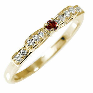 指輪 10金 ガーネット 誕生石 ピンキーリング 指輪 リボン レディース【送料無料】の通販は