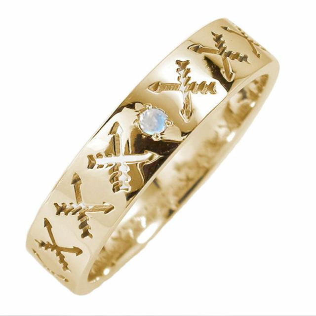 リング マリッジリング 誕生石 インディアンジュエリー クロッシングアロー 弓矢 結婚指輪 10金 ブルームーンストーン 指輪レディースの通販は