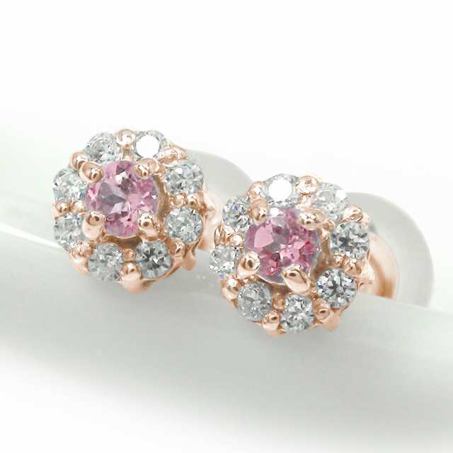 ピアス ピアス ダイヤモンド 18金 ピンクトルマリン 花 取り巻き フラワーモチーフ 誕生石 スタッド シリコンキャッチ付き レディースの通販は 54,800円