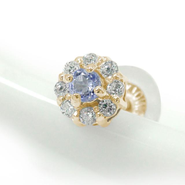 ピアス タンザナイト10金 誕生石 取り巻き フラワーモチーフ 花 片耳ピアス ダイヤモンド スタッド シリコンキャッチ付き レディースの通販は