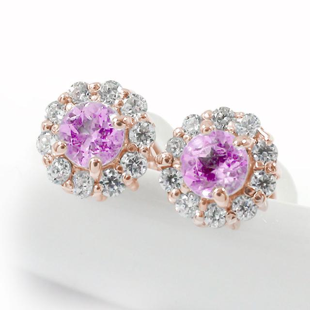 ピアス ピアス ダイヤモンド 18金 ピンクサファイア 誕生石 花 取り巻き フラワーモチーフ スタッド シリコンキャッチ付き レディースの通販は 73,800円