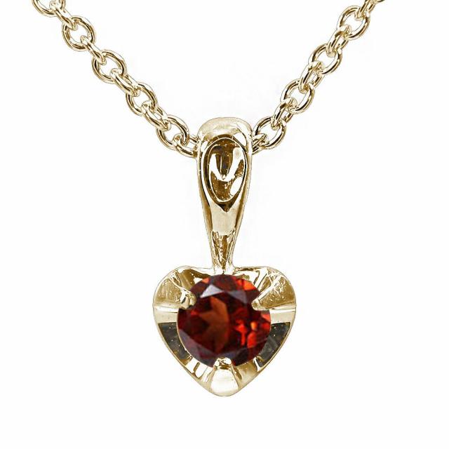 ネックレス ガーネット ハート ネックレス k18イエローゴールド 一粒 ペンダント レディース【送料無料】の通販は