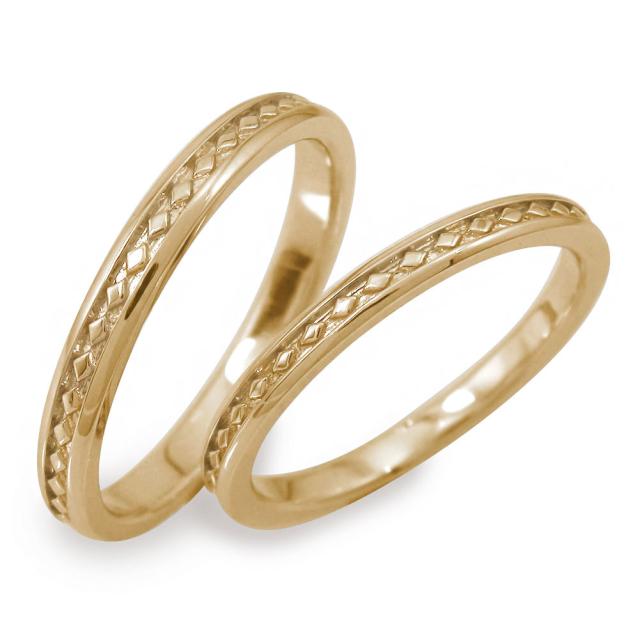 ペアリング マリッジリング 2本セット イエローゴールド 結婚指輪 18金 誕生石 レディース メンズ セット価格 ひし形モチーフ ペアリングの通販は