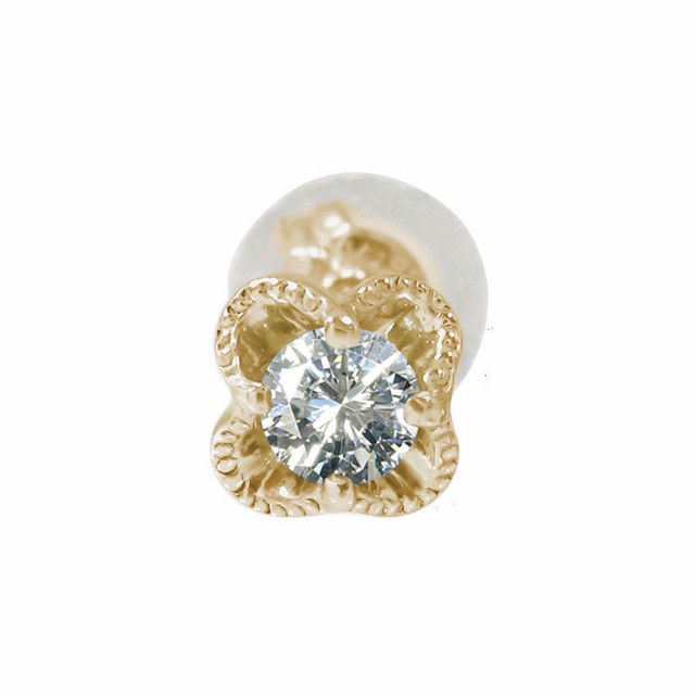 ピアス ダイヤモンド 10金 誕生石 花 フラワーモチーフ 片耳ピアス スタッド シリコンキャッチ付き レディース【送料無料】の通販は