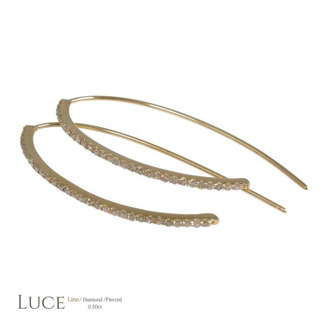 ダイヤモンド 【0.50ct】 18金 ライン  透明感あふれるジュエリー お出かけフープピアス イエローゴールド【送料無料】の通販は