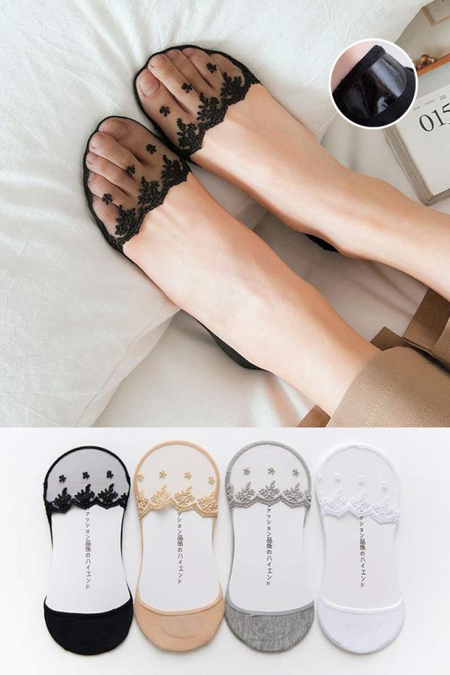 4足セット レディース レース 脱げにくい フットカバー ソックス 靴下 360度滑り止め付き 吸汗速乾 浅履き Nw006の通販はau Pay マーケット Enjoylife Store