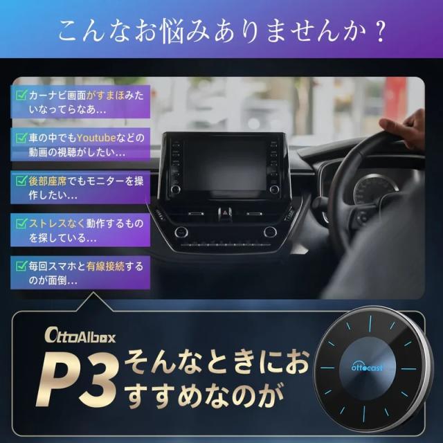 PCS46 Ottocast P3 HDMI出力/8GB+128GB/GPS内蔵 Android 12 CarPlay AI Boxアダプター YouTube/Netflixなど動画視聴可能_2