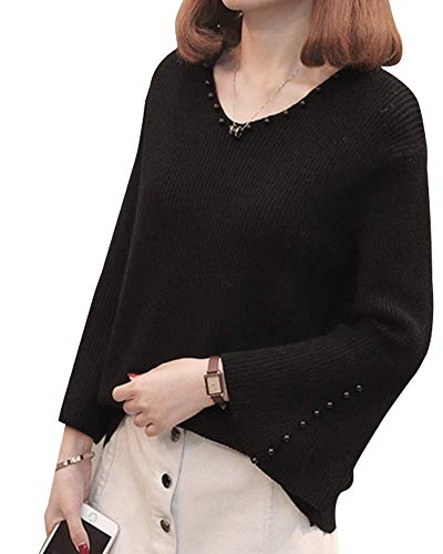 セカンドルーツ パール 付き ニット Vネック フレア スリーブ ベルスリーブ デザイン セーター レディース M Lの通販はau Pay マーケット Cente