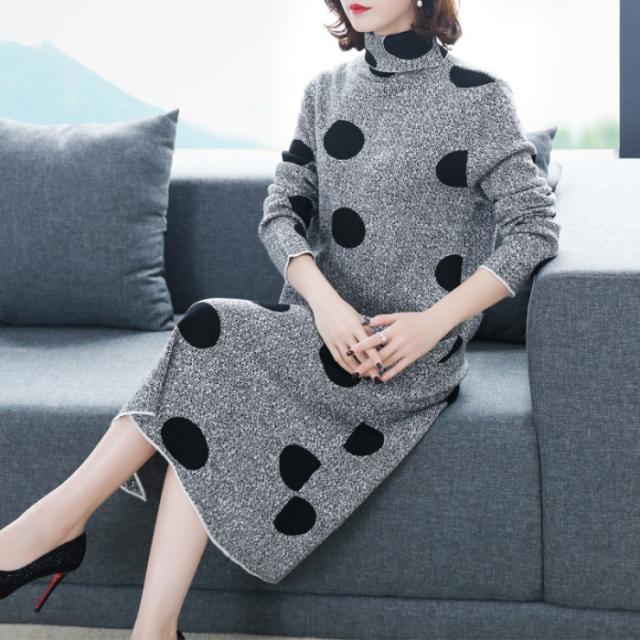 レディース 秋冬 スリップドレス 水玉 ニットワンピース 着痩せ ロングワンピース セーター ニット ミディアム丈ワンピース 2色 M 2xlの通販はau Wowma うらみ販売