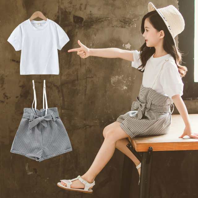 女の子 夏 新作 半袖tシャツ ショートパンツ 上下セット 子供服 オシャレ トップス サロペット セットアップ キッズ ジャージ チェック柄の通販はau Pay マーケット うらみ販売