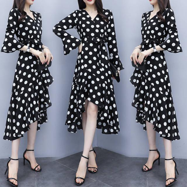 レディース ワンピース 長袖ワンピース Aライン ロングワンピース フォーマル 水玉柄 春秋 着痩せ パーティードレス 大きいサイズ 30 の通販はau Pay マーケット うらみ販売