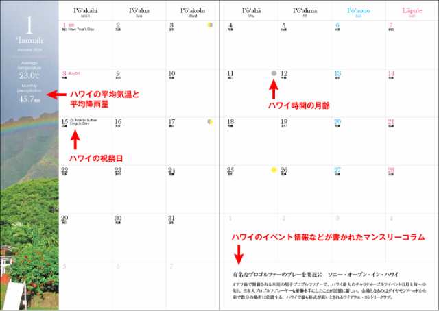 2024年 HAWAII 書き込み 壁掛け カレンダー  ハワイ ②