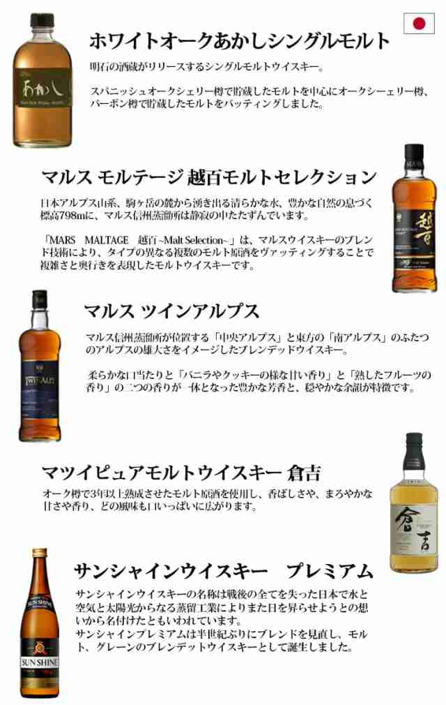 送料無料】国産ウイスキー 飲み比べ 5本セット の通販はau PAY