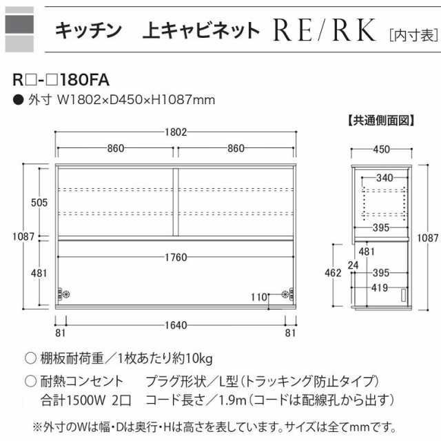 上キャビネット アリシア 幅180cm 綾野製作所 家電収納 食器棚