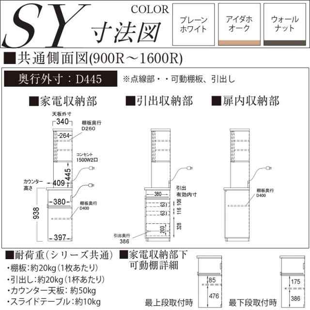 パモウナ 食器棚 SY-S1400R キッチンボード 幅140 奥行45cm 高さ198cm