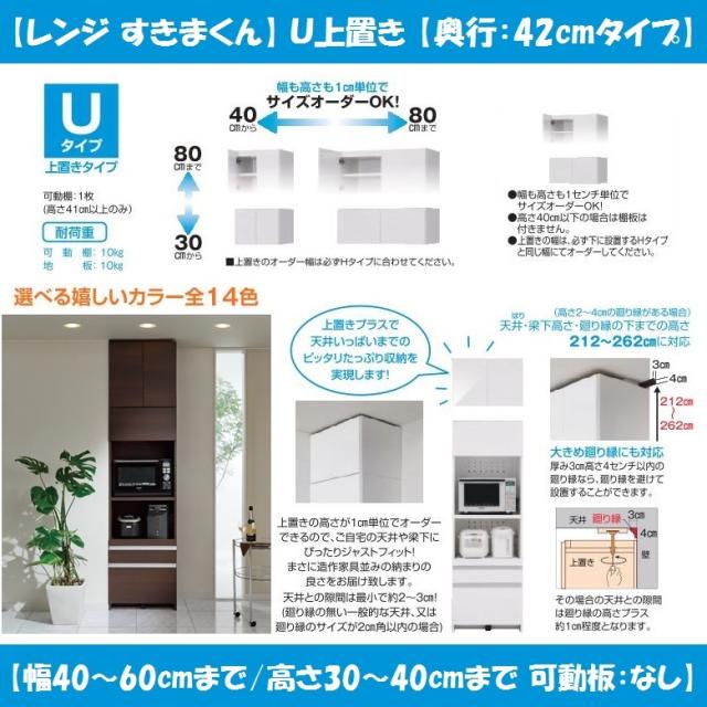 すきまくん レンジ 上置き キッチン 壁面収納 幅40cm-60cm 奥行42cm 高さ30-40cm 国産 開き扉 板戸 オーダー家具 完成品 RSP-Uの通販は