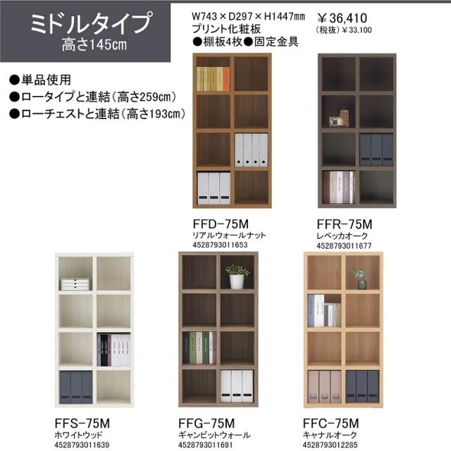 ミドルシェルフ ラチス A4ファイル収納 業務用 幅110cm 高さ145cm 完成品 オープンラック 頑丈 本棚 リアルウォールナット色 FFD-110M